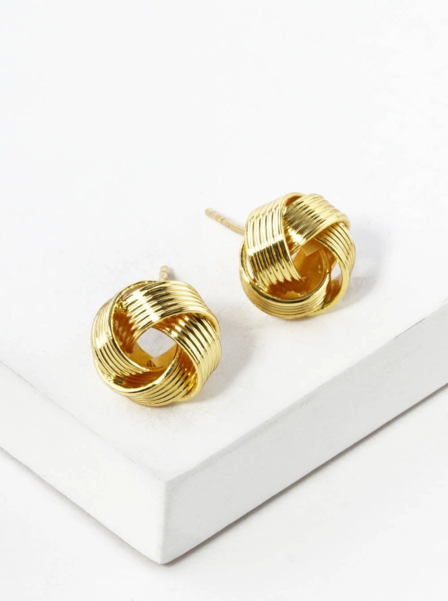 18K Gold Dipped Textured 10Mm Love Knot Stud Earrings: Two-Tone