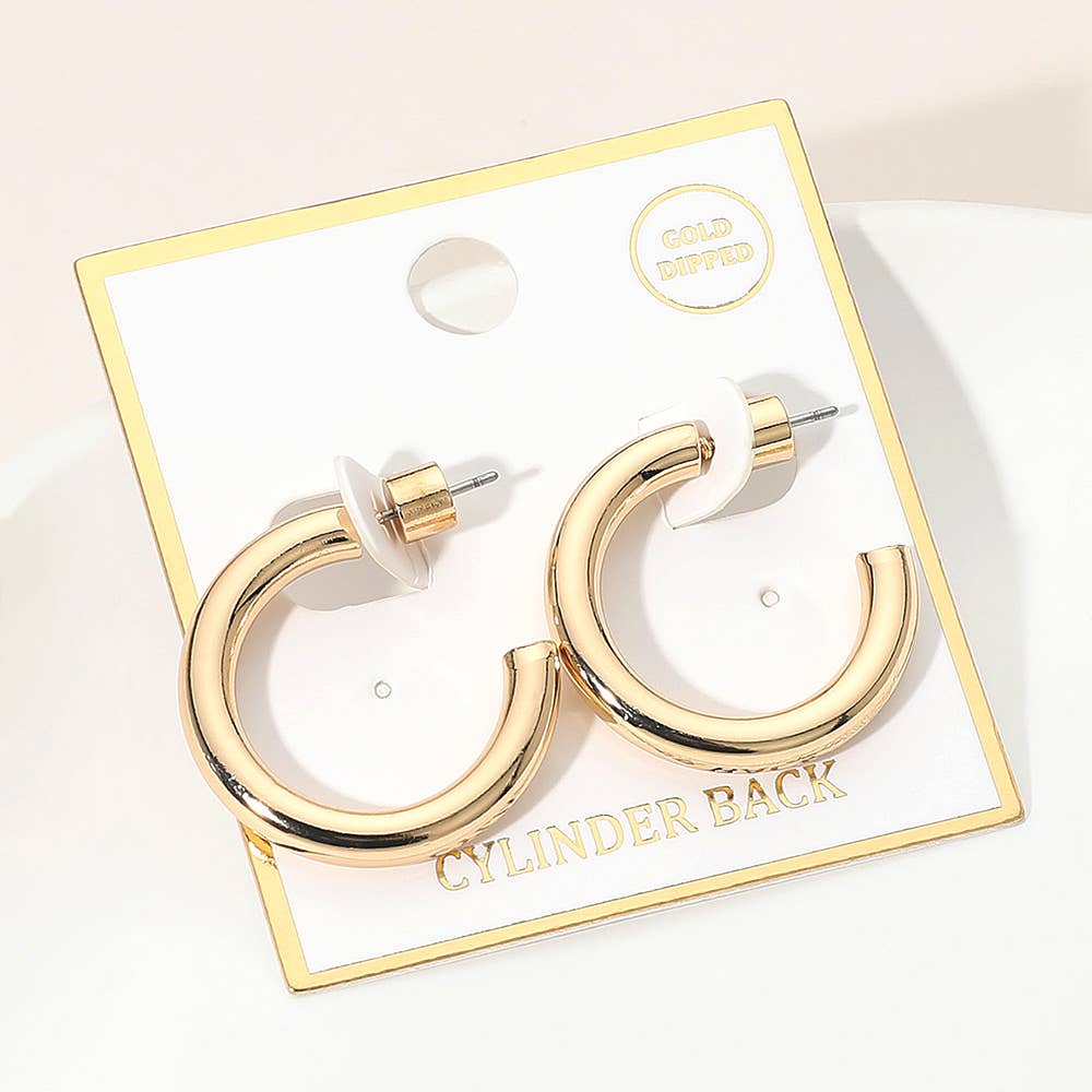 Gold Dipped Open Hoop Earrings: Worn Gold