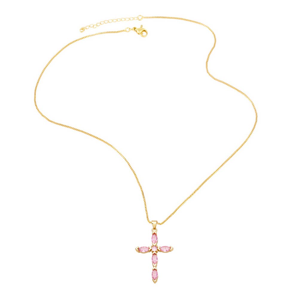 Cross Cubic Zirconia Pendant Necklace  N4764: Blue