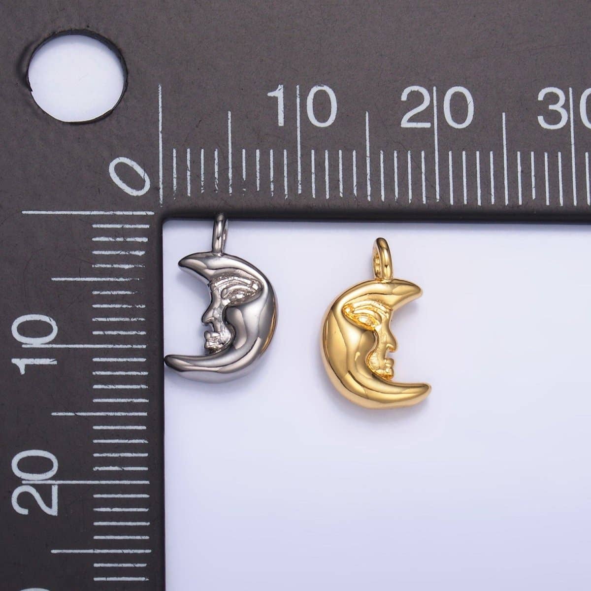 24K Gold Filled 12.5mm Celestial Crescent Moon Face Charm in Gold & Silver | W833: Gold