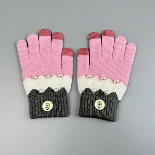 Pearl Color Matching Touch Screen Gloves : Pink