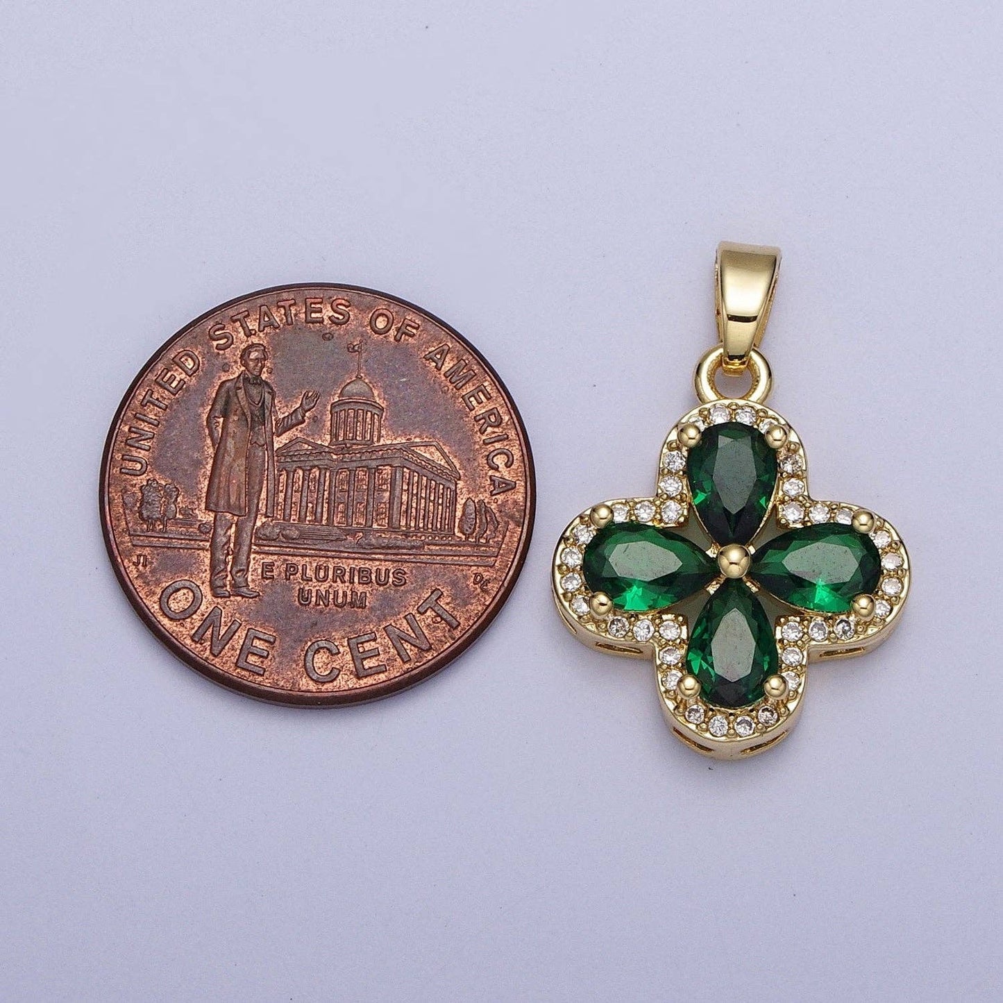 Micro Paved Quatrefoil Lucky Clover Pendant with Teardrop Cubic Zirconia Pendant For DIY Necklace Making | X-516-X-519: Clear