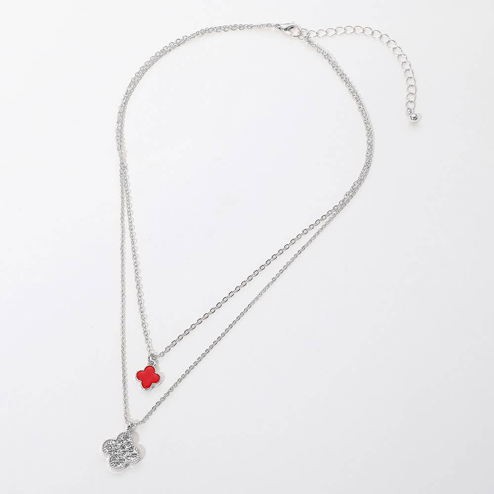 Gold Dipped Double Quatrefoil Pendant Layered Necklace: Gold,Red