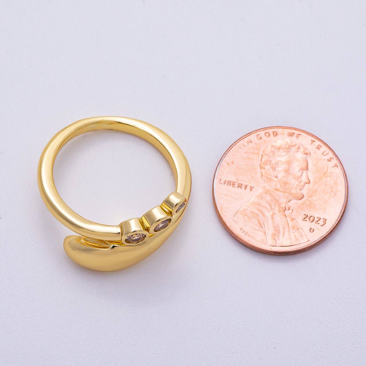 16K Gold Filled Triple CZ Dotted Round Dome Wrap Ring | Rings-00065