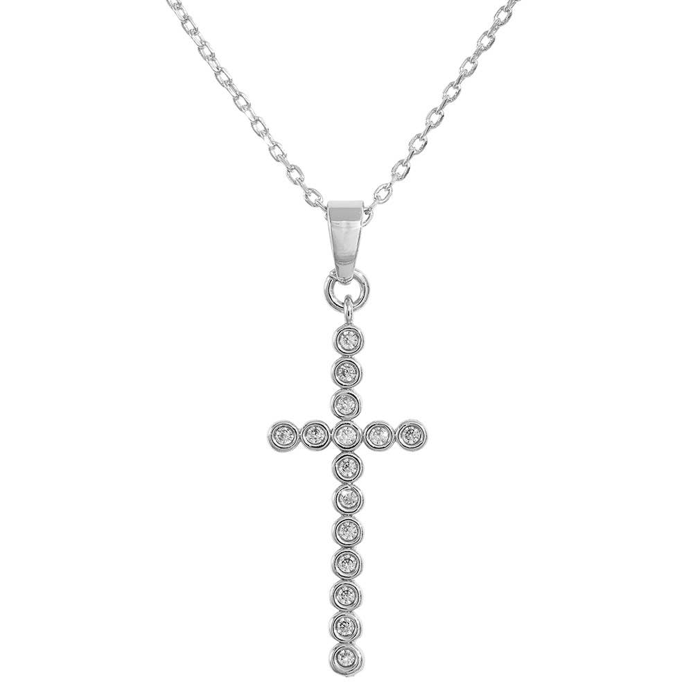 14K Gold Dipped CZ Stone Bezel Cross Pendant Necklace: Gold
