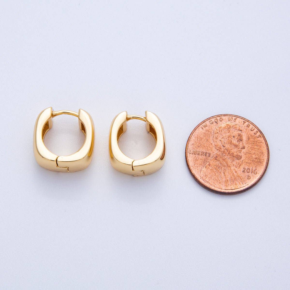 18K Gold Filled 14mm Wide Hammered Huggie Earrings | Earrings-00042