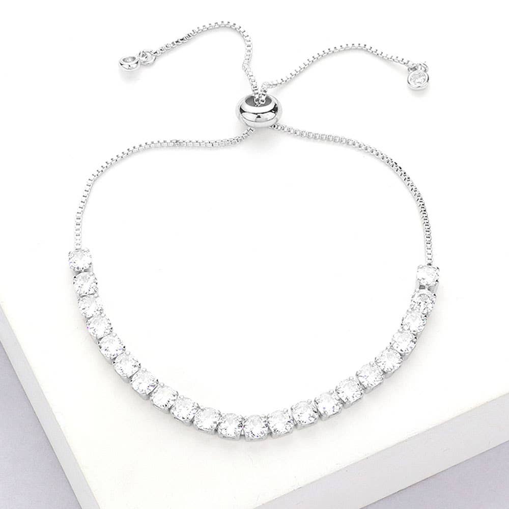 Stainless Steel Round CZ Tennis Chain Pull Tie Bracelet: Multi