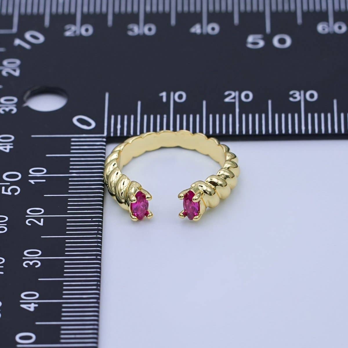 24K Gold Filled Fuchsia CZ Croissant Wrap Ring | O1072