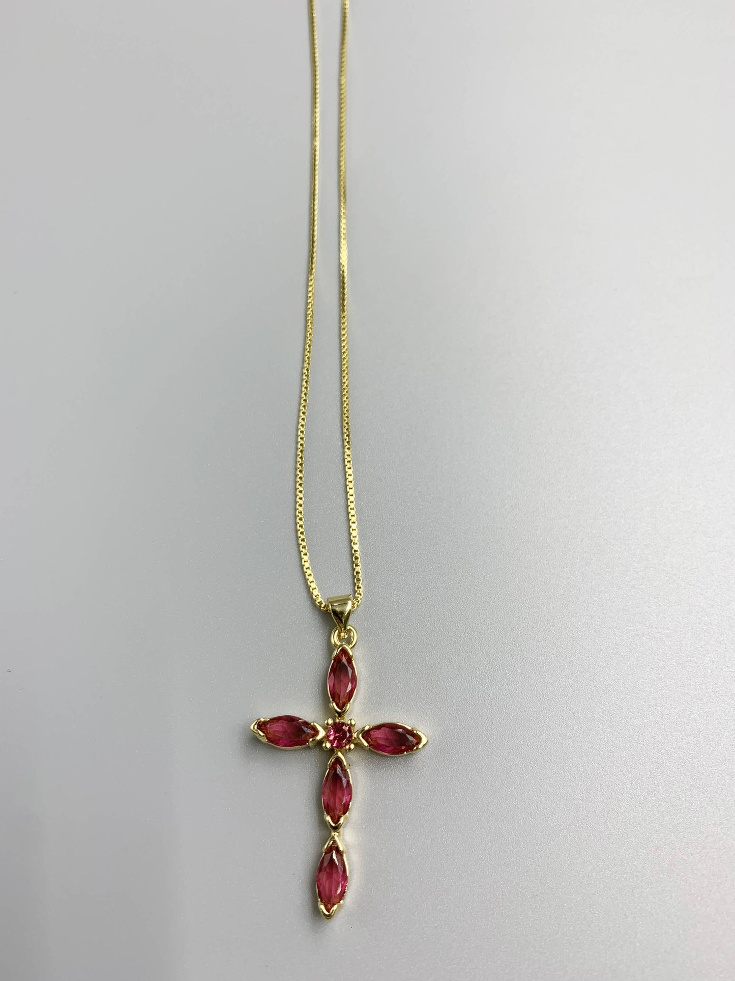 Cross Cubic Zirconia Pendant Necklace  N4764: Red
