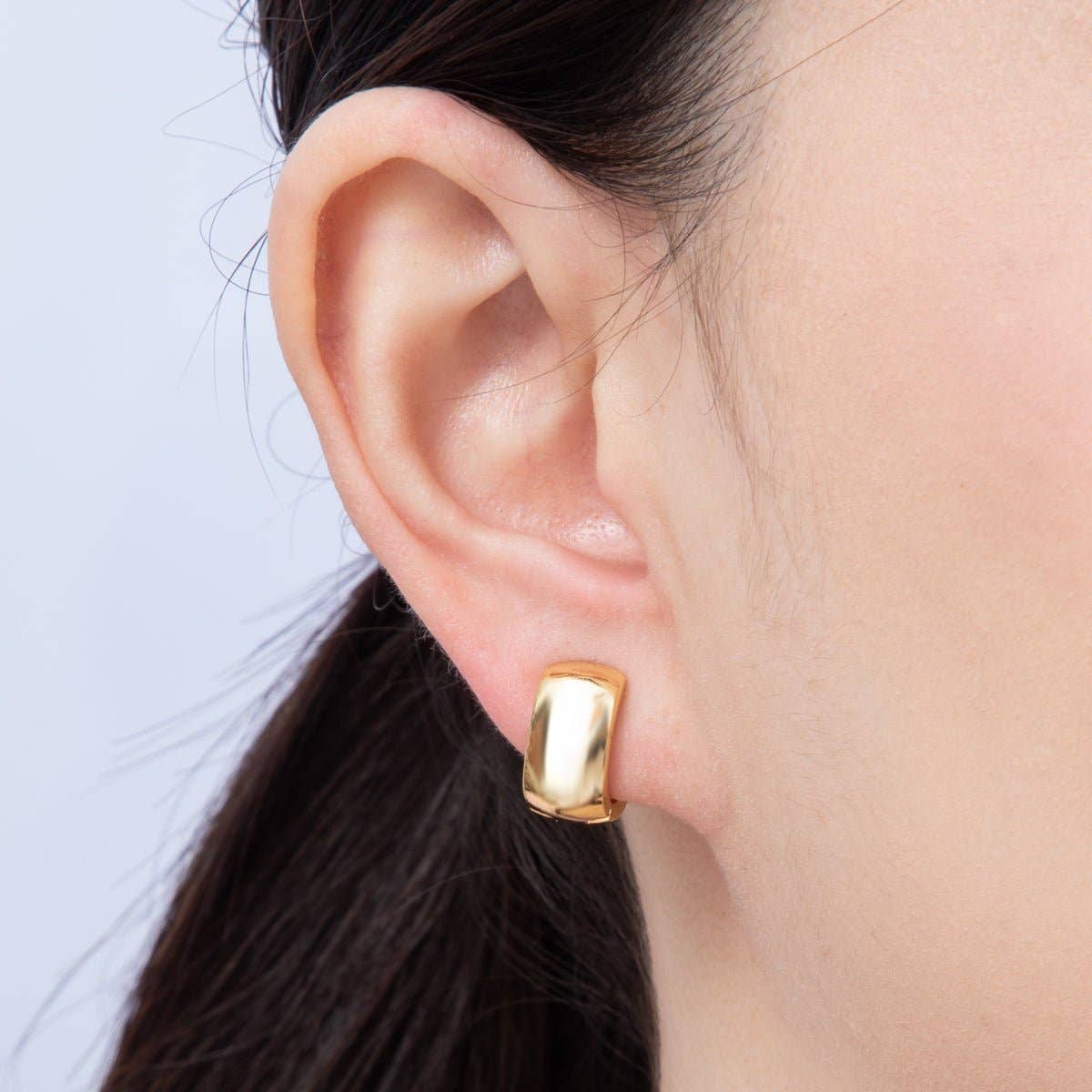 18K Gold Filled 14mm Wide Hammered Huggie Earrings | Earrings-00042