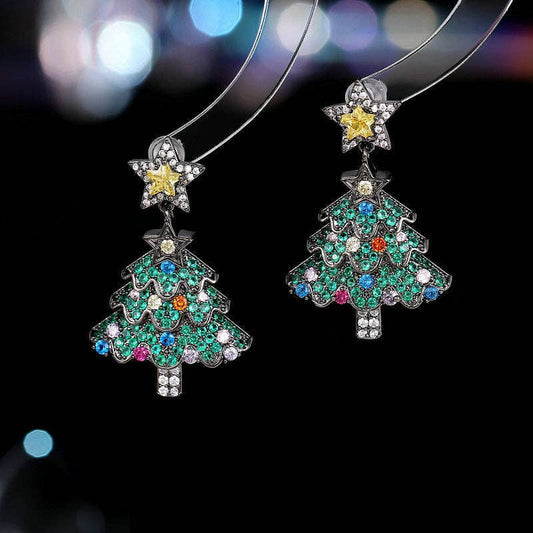 Christmas Tree Alloy Rhinestone Earrings  E8648: Green