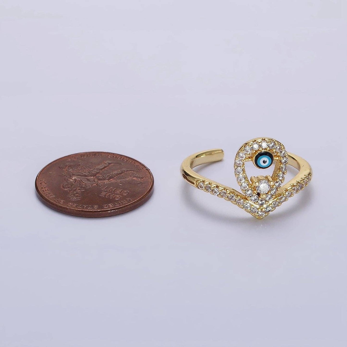 14K Gold Filled Evil Eye Enamel Open Teardrop CZ Ring O598