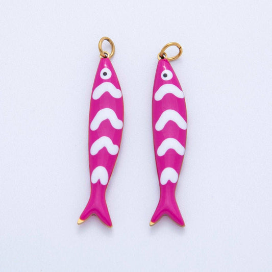 Stainless Steel Pink, Blue White-Lined Fish Sea 3D Multidimensional Charm | AF391 AF392: Pink