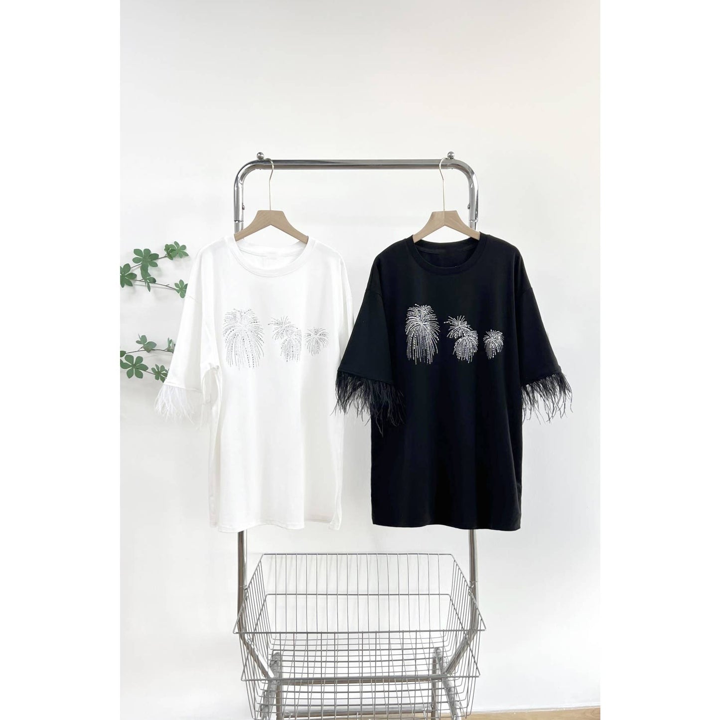 Fireworks Graphic Embellished Tunic Top: BLACK / ONE SIZE