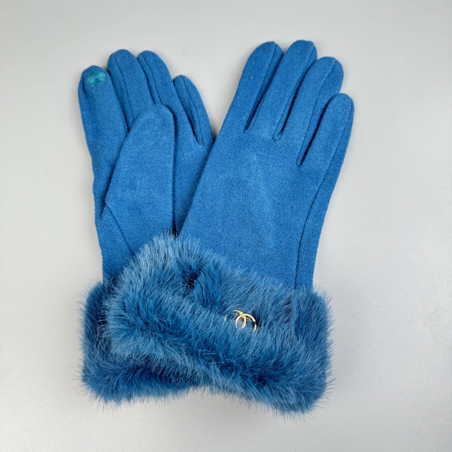 Faux Fur Touch Screen Gloves : Blue