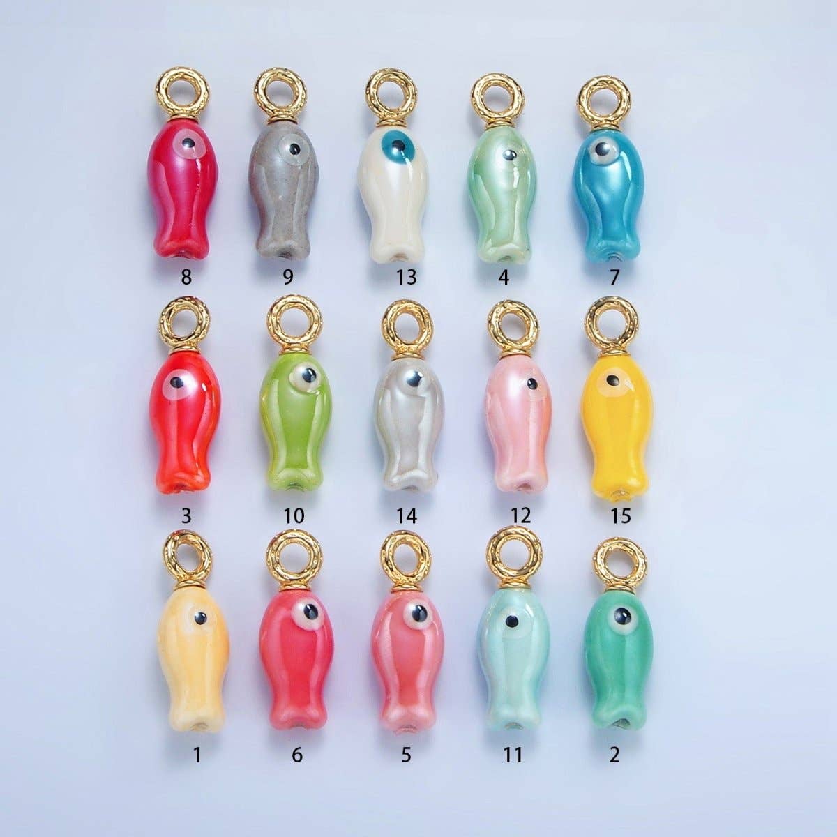 24K Gold Filled 30mm Enamel Fish Sea Animal Ceramic Drop Charm | X794 - X801: Light Green