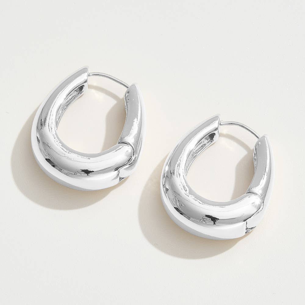14K Gold Dipped Sculptural Huggie Hoop Earrings: Silver