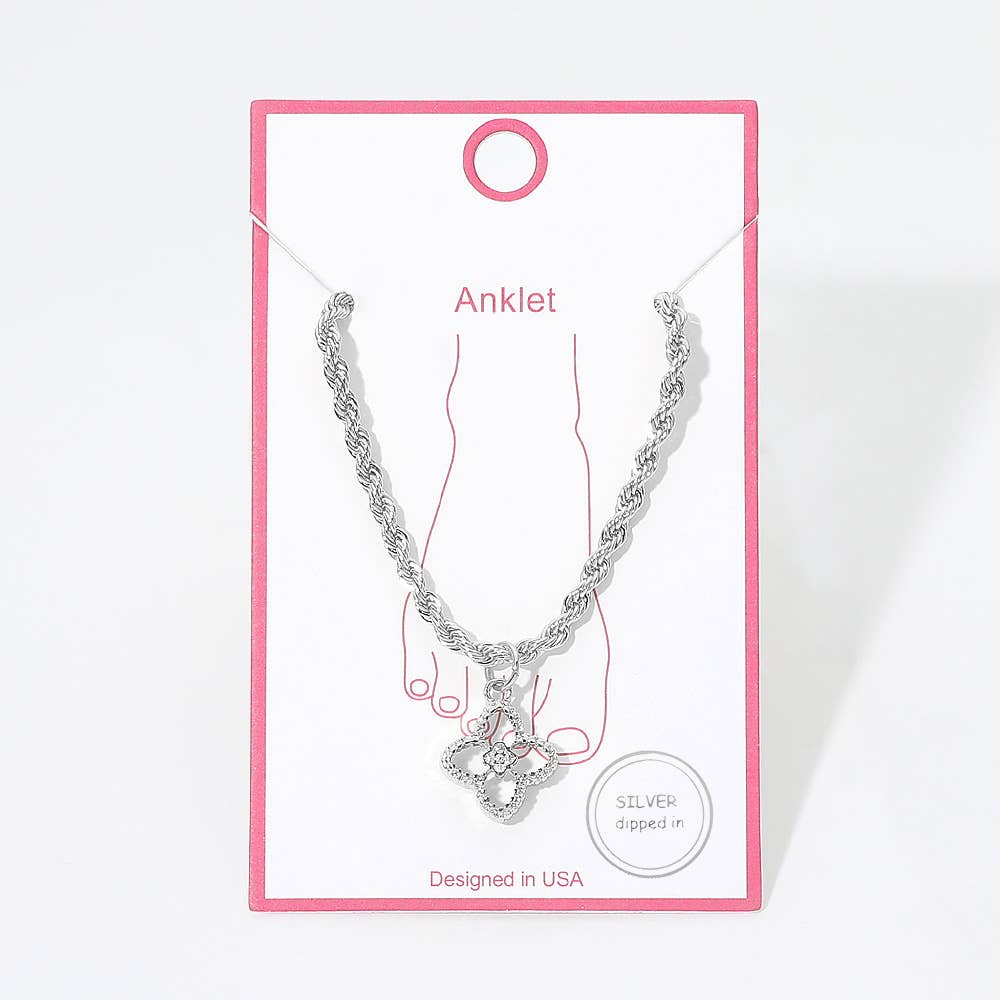 Gold Dipped Quatrefoil Charm Chain Anklet: Gold