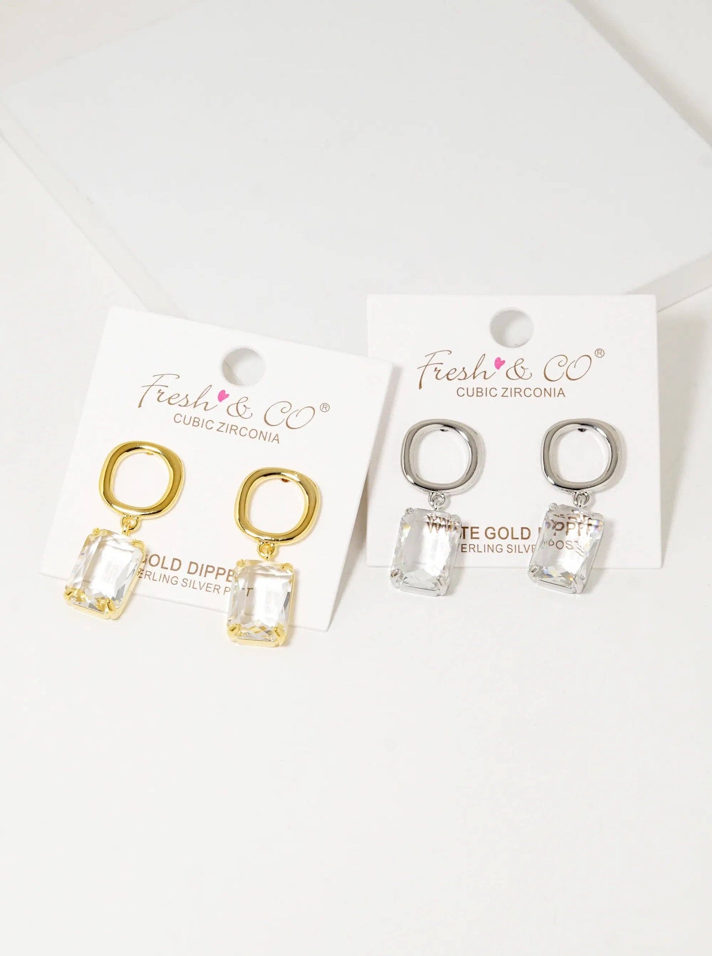 White Gold Dipped 13mm CZ Drop Dangle Earrings: Gold