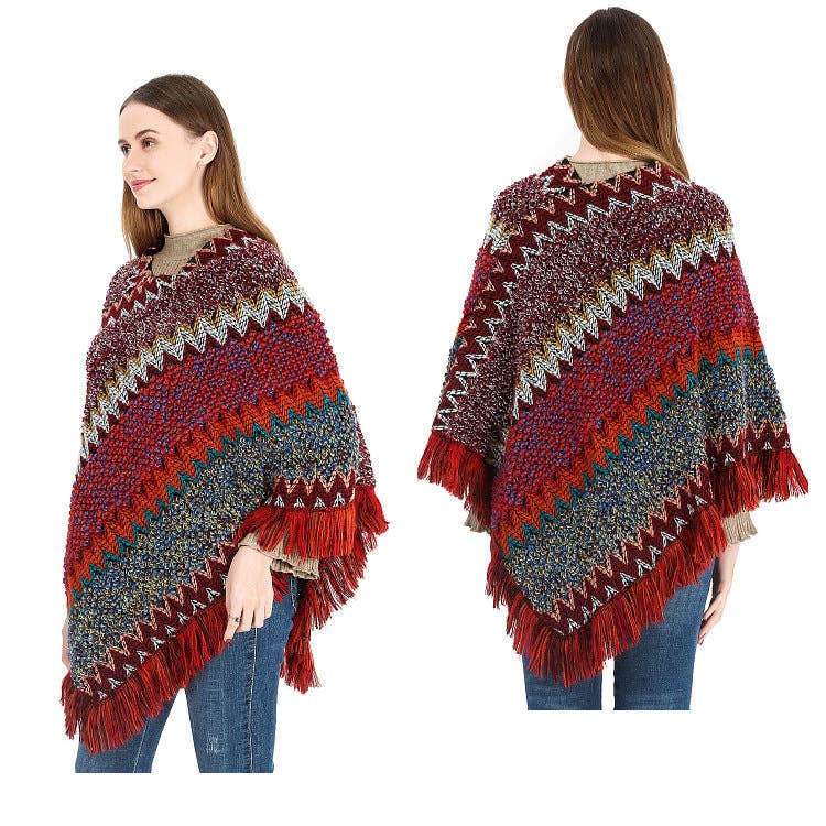 Knitted Tassel Shawl S0097: Rose Red