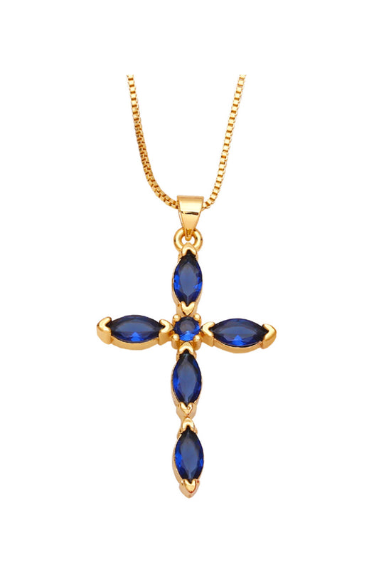 Cross Cubic Zirconia Pendant Necklace  N4764: Blue