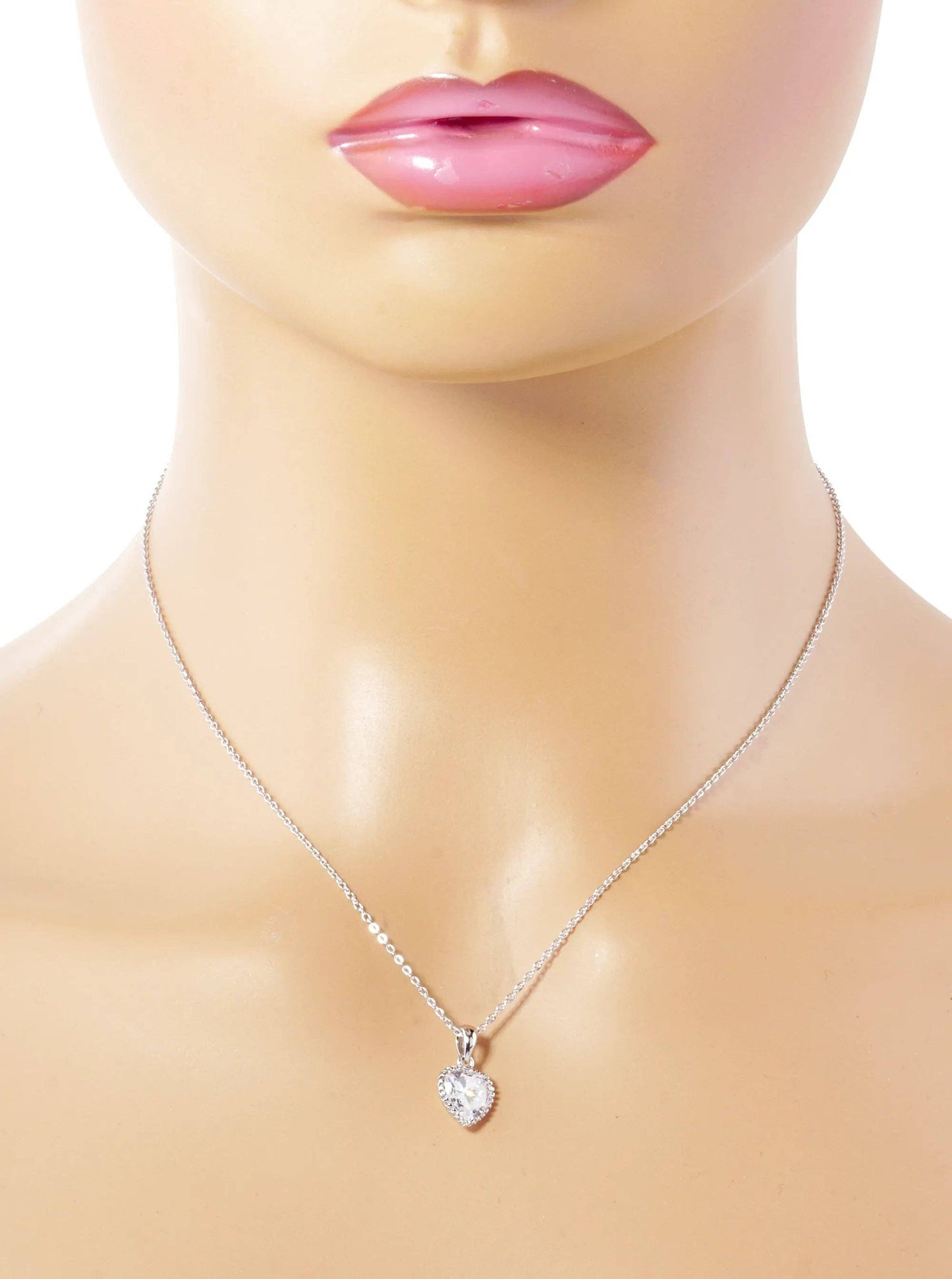 White Gold Dipped Textured 10mm CZ Stone Heart Pendant Necklace: Gold