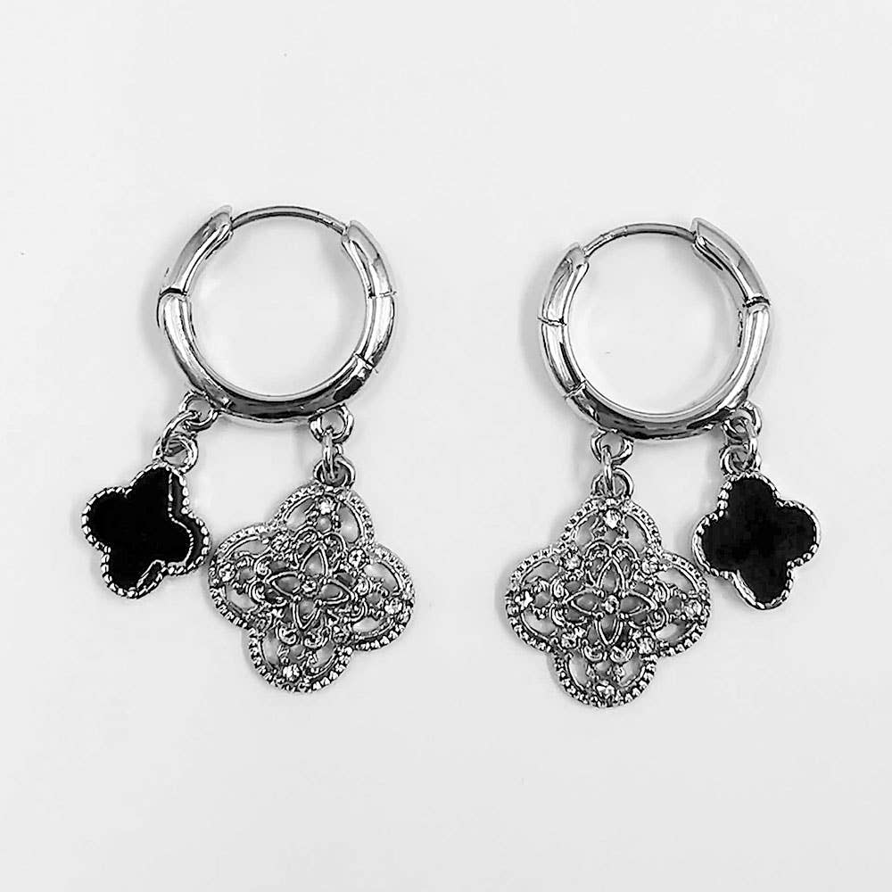 Gold Dipped Quatrefoil Huggie Hoop Earrings: Gold,Red