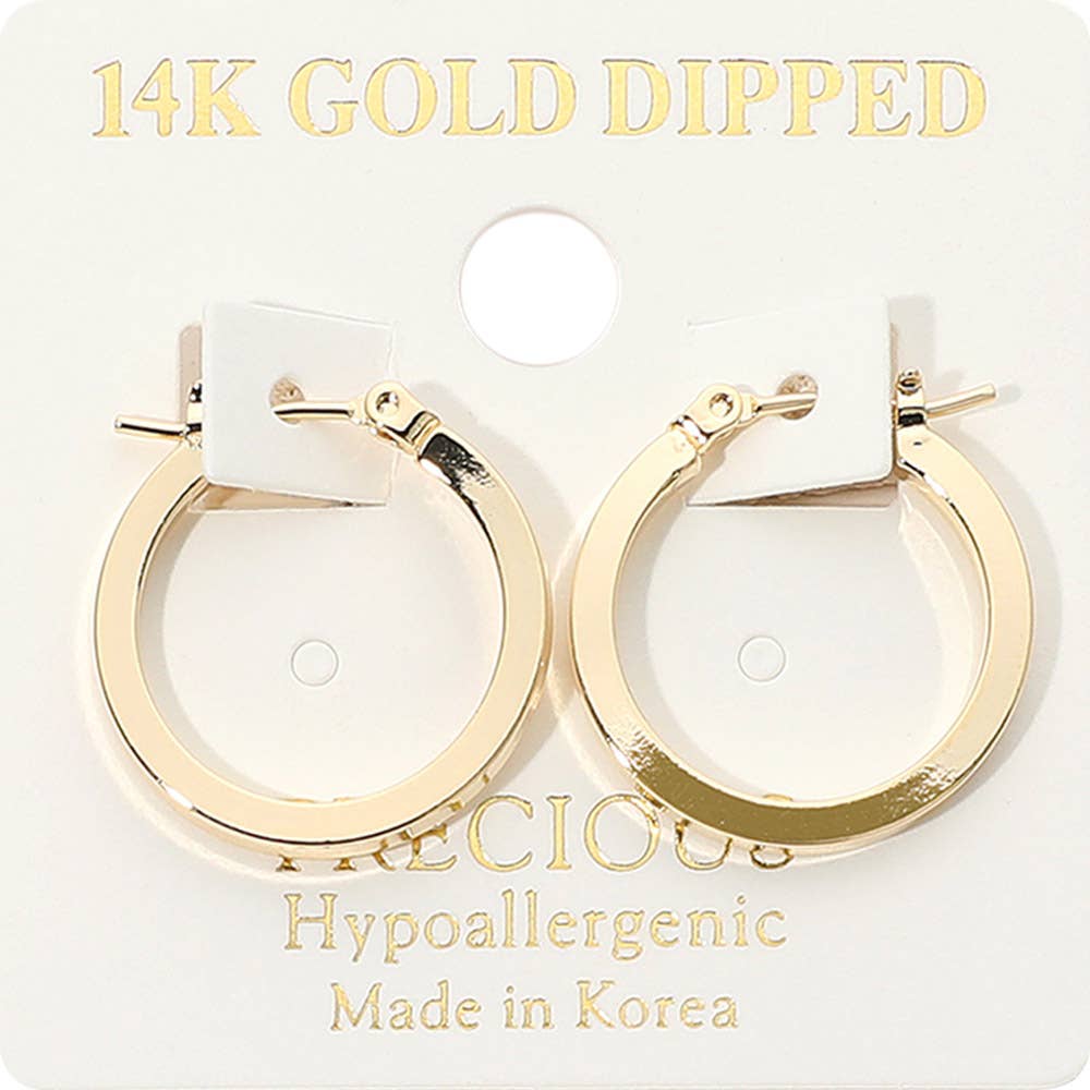 14K Gold Dipped Hypoallergenic Polished Pin Catch Hoop Earrings: Gold