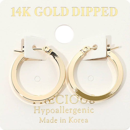14K Gold Dipped Hypoallergenic Polished Pin Catch Hoop Earrings: Gold