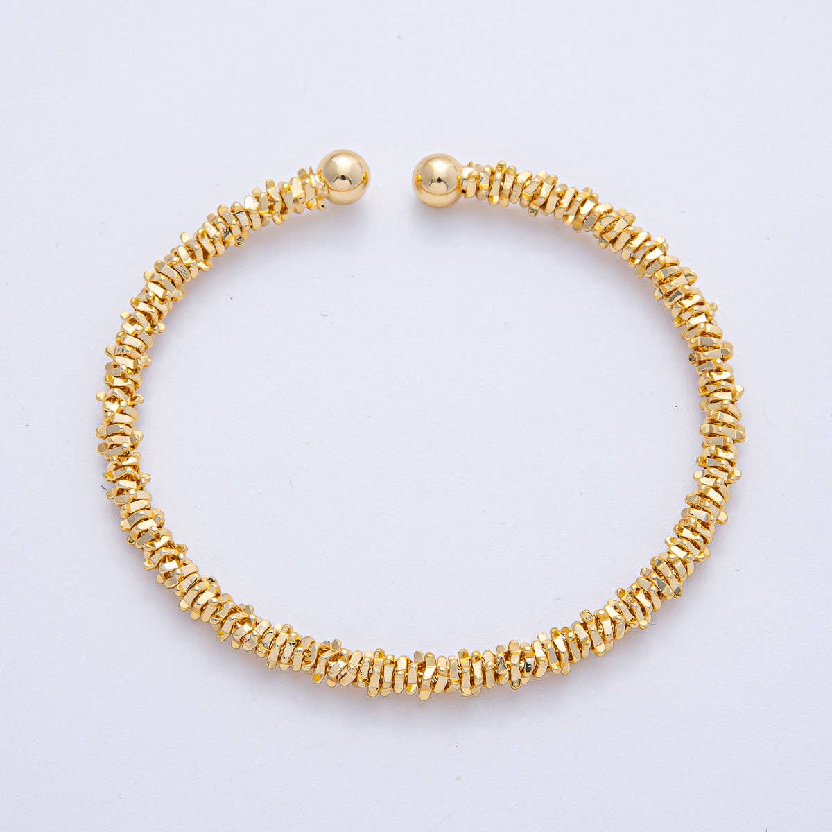 18K Gold Filled 5mm Nugget Rondelle Geometric Textured Cuff Bracelet | WA-3860