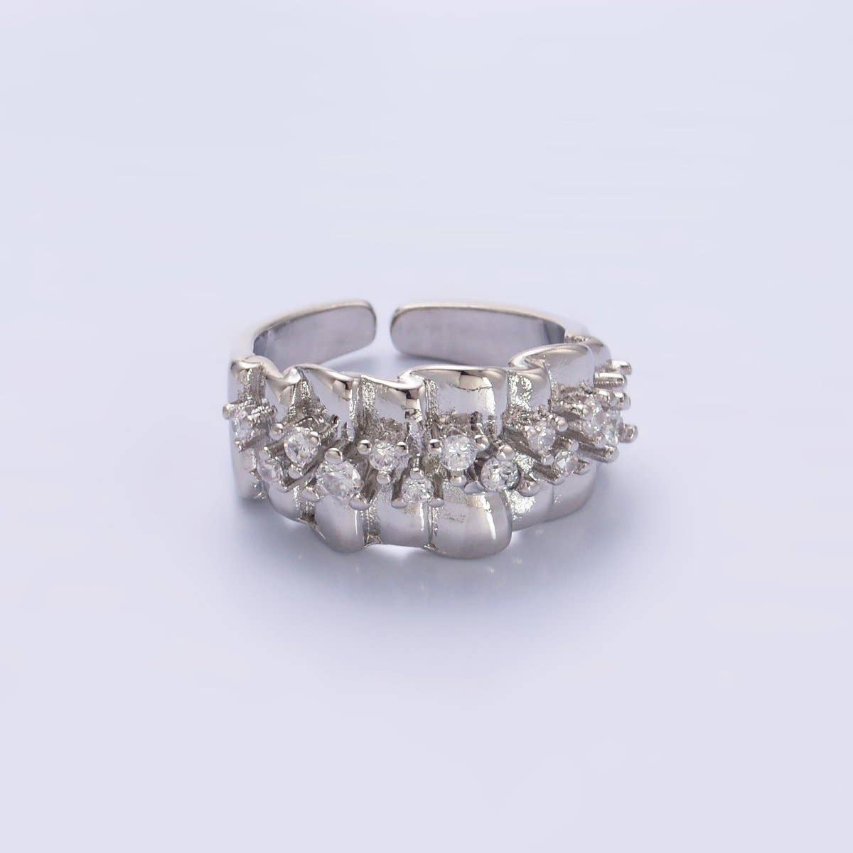 24K Gold Filled Micro Paved CZ Foil Fold Ring in Gold & Silver | O443 O444: Gold