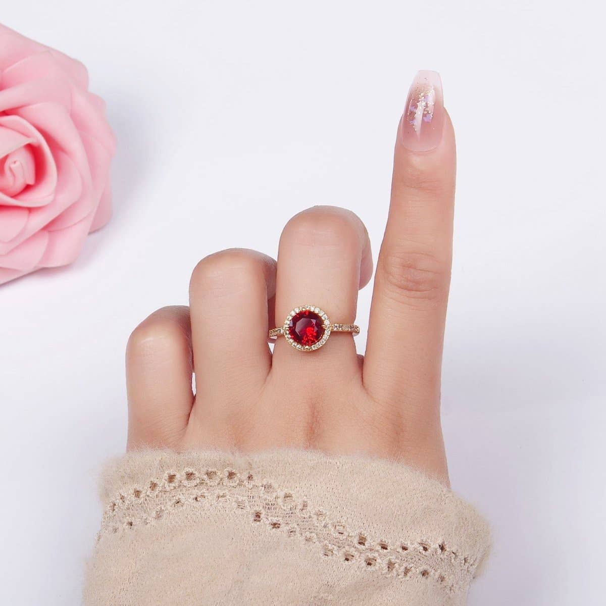 24K Gold Filled Clear, Purple, Pink, Black, Red Solitaire CZ Micro Paved Ring | O1368 - O1372: Black