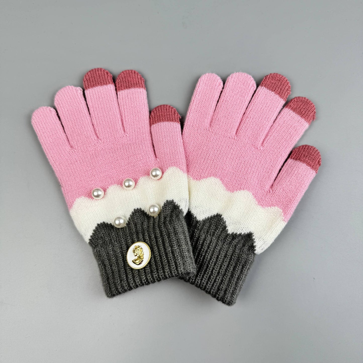Pearl Color Matching Touch Screen Gloves : Pink