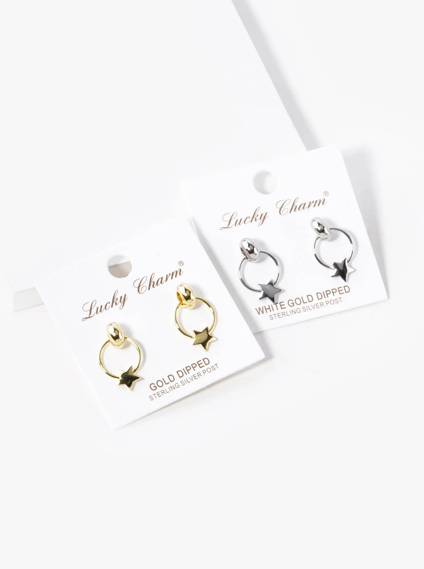 White Gold Dipped Star Door Knocker Post Earrings: Gold
