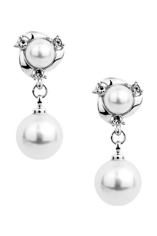 Pearl Alloy Clip On Earrings E8294: Silver