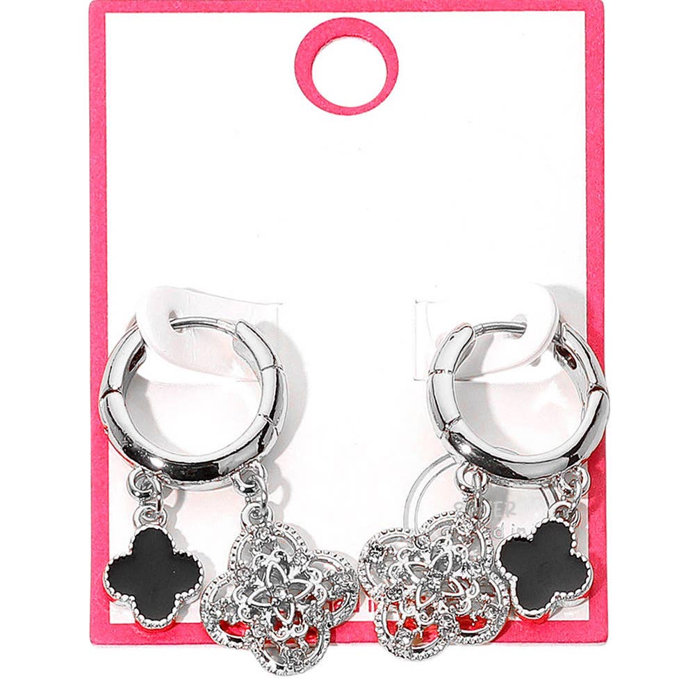Gold Dipped Quatrefoil Huggie Hoop Earrings: Gold,Red