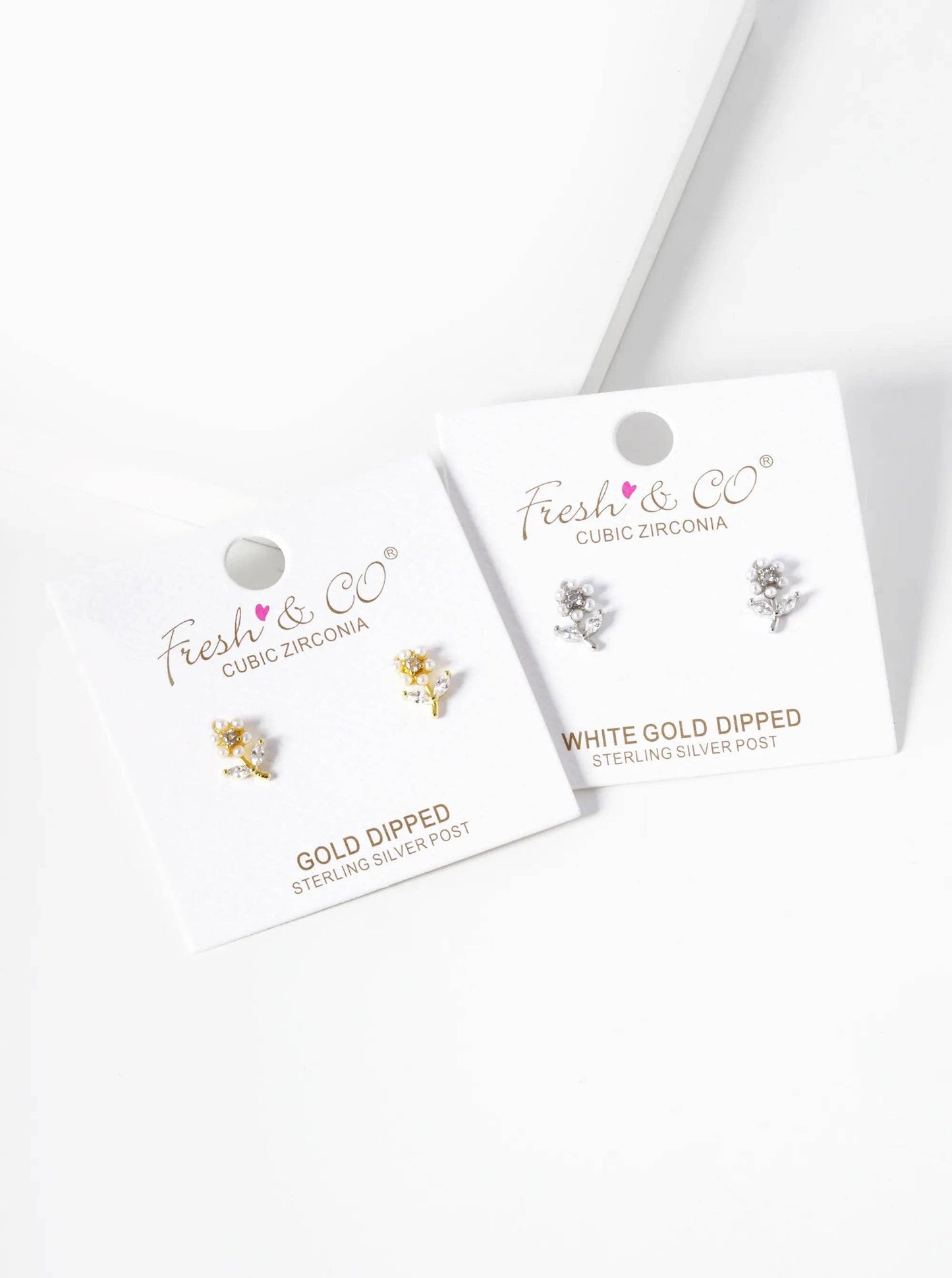 White Gold Dipped Pearl And CZ Flower Stud Earrings: Gold