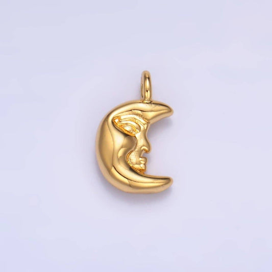 24K Gold Filled 12.5mm Celestial Crescent Moon Face Charm in Gold & Silver | W833: Gold