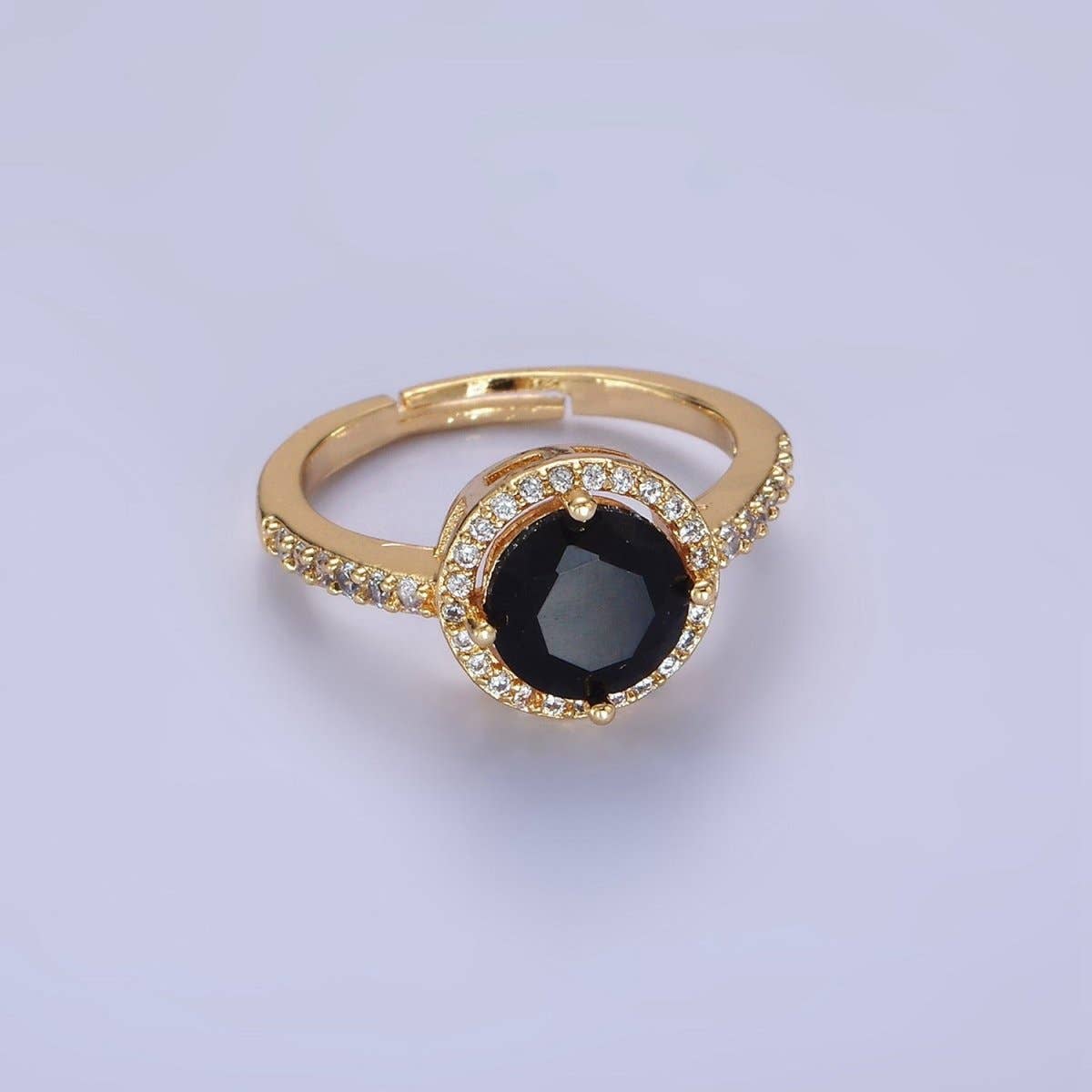 24K Gold Filled Clear, Purple, Pink, Black, Red Solitaire CZ Micro Paved Ring | O1368 - O1372: Black