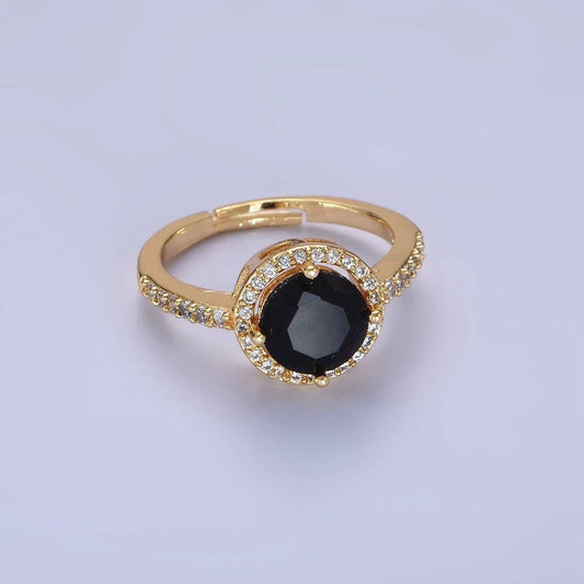 24K Gold Filled Clear, Purple, Pink, Black, Red Solitaire CZ Micro Paved Ring | O1368 - O1372: Black