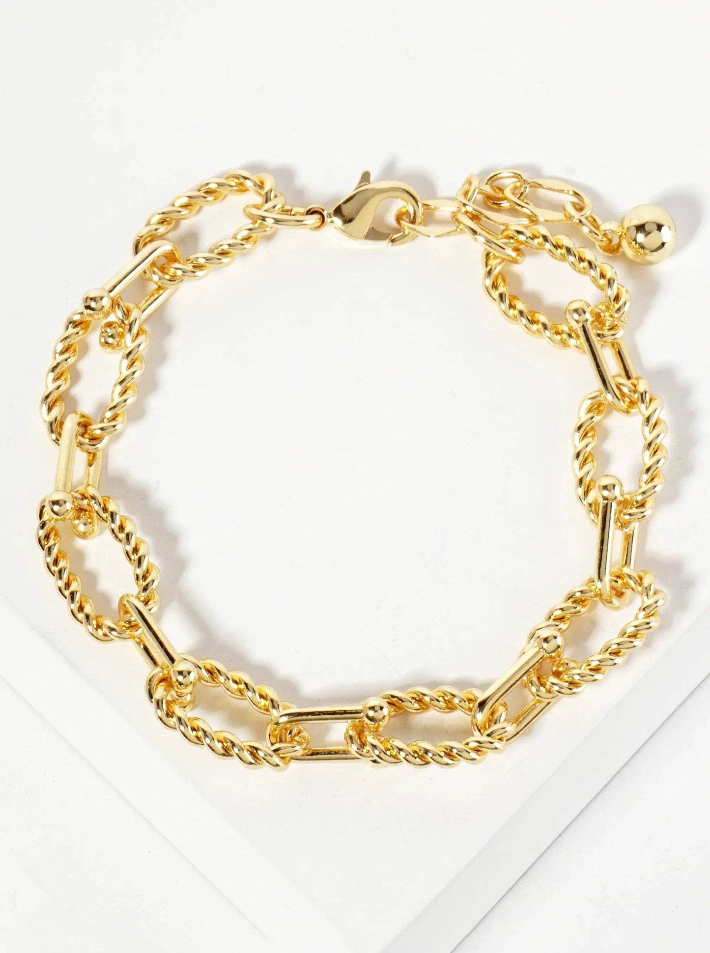 18K-Gold-Dipped Rope-Texture Polished Brass 16-11mm Chain Bracelet: Gold