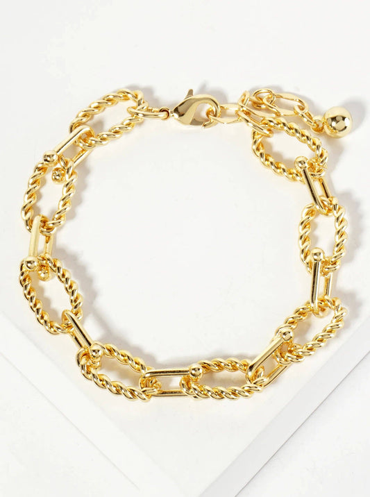 18K-Gold-Dipped Rope-Texture Polished Brass 16-11mm Chain Bracelet: Gold