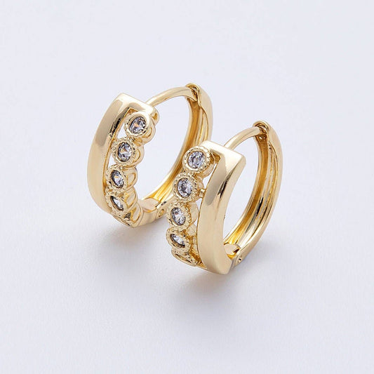 14K Gold Filled 15mm Clear Round CZ Double Band Huggie Earrings | Earrings-00173