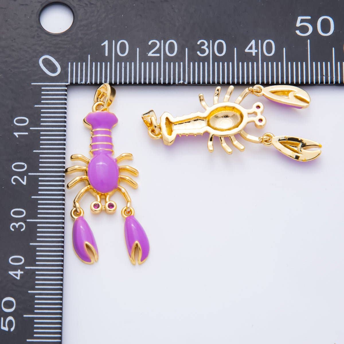 18K Gold Filled 39mm Red, Purple, Green Enamel CZ Crustacean Lobster Pendant | AH798 AH799: Red