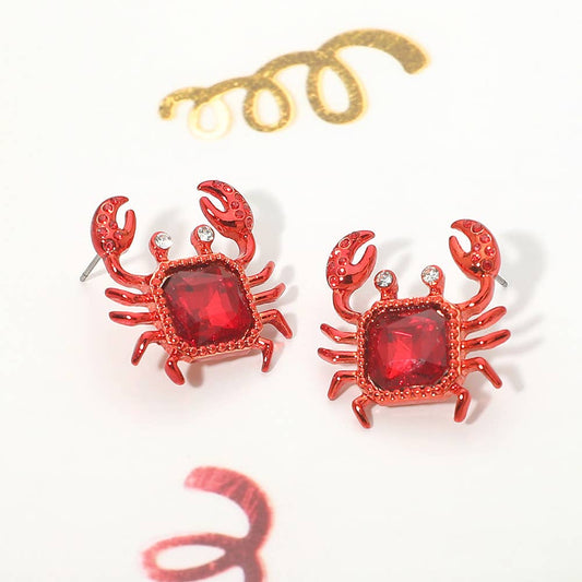 Square Stone Accent Crab Stud Earrings