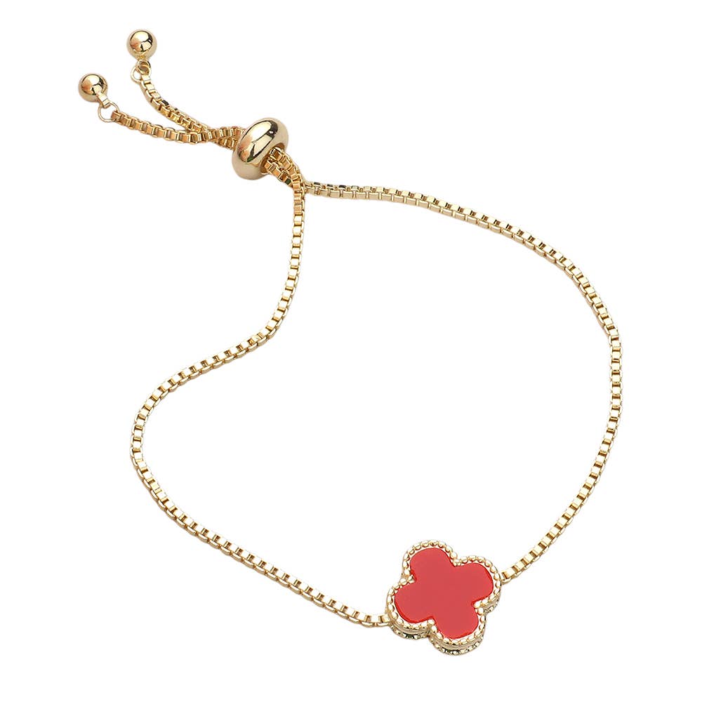 Natural Stone Quatrefoil Cluster Pointed Adjustable Bracelet: Tq