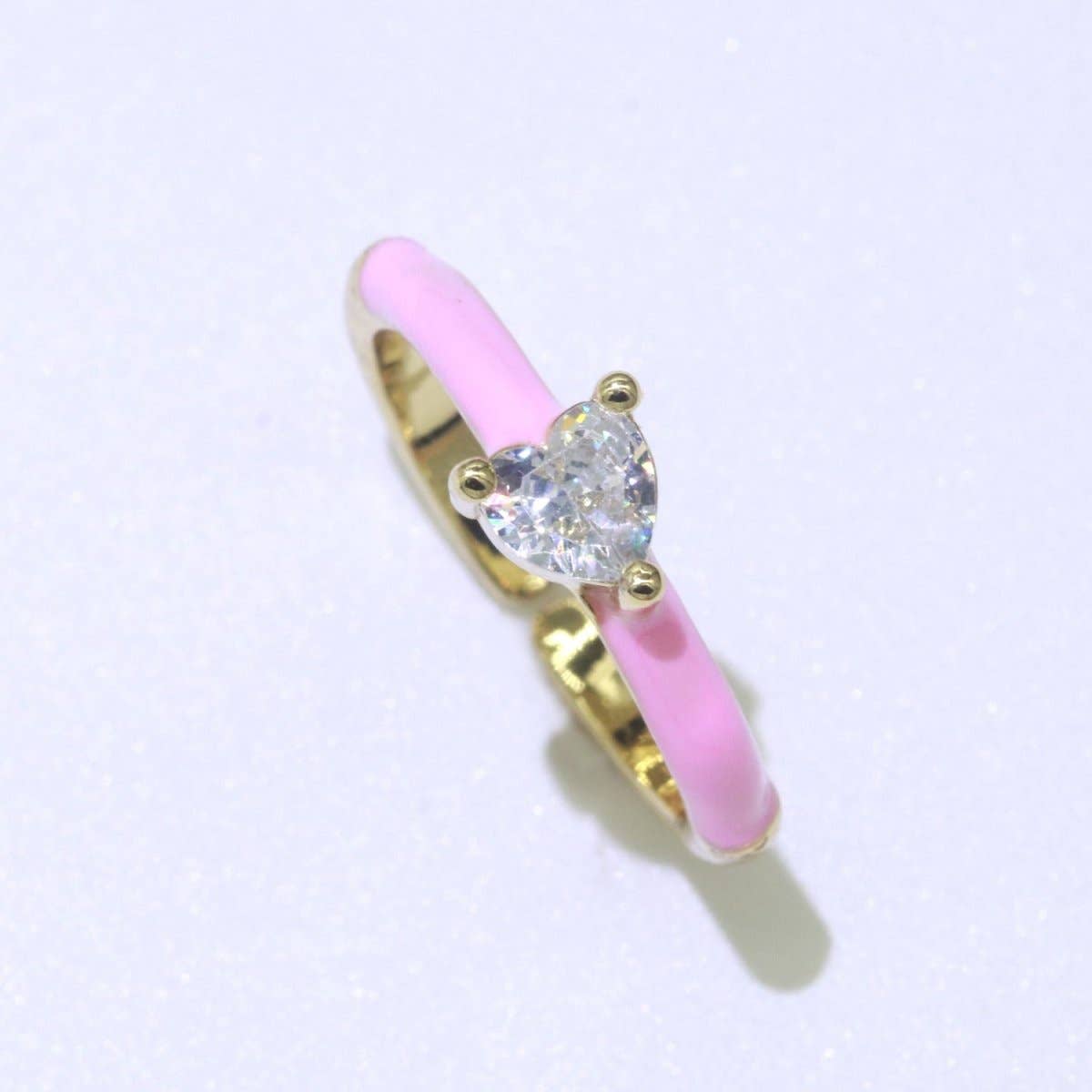 Heart Cz Ring Adjustable Gold Ring, Colorful Pastel Enamel Ring, Stackable Ring Black White Pink blue Green Ring for Women O-910~O-919: Black