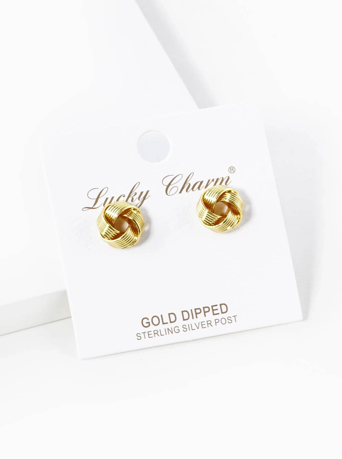 18K Gold Dipped Textured 10Mm Love Knot Stud Earrings: Two-Tone