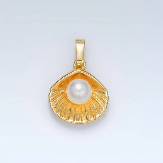 24K Gold Filled Clam Sea Shell Pearl Pendant | AA1393