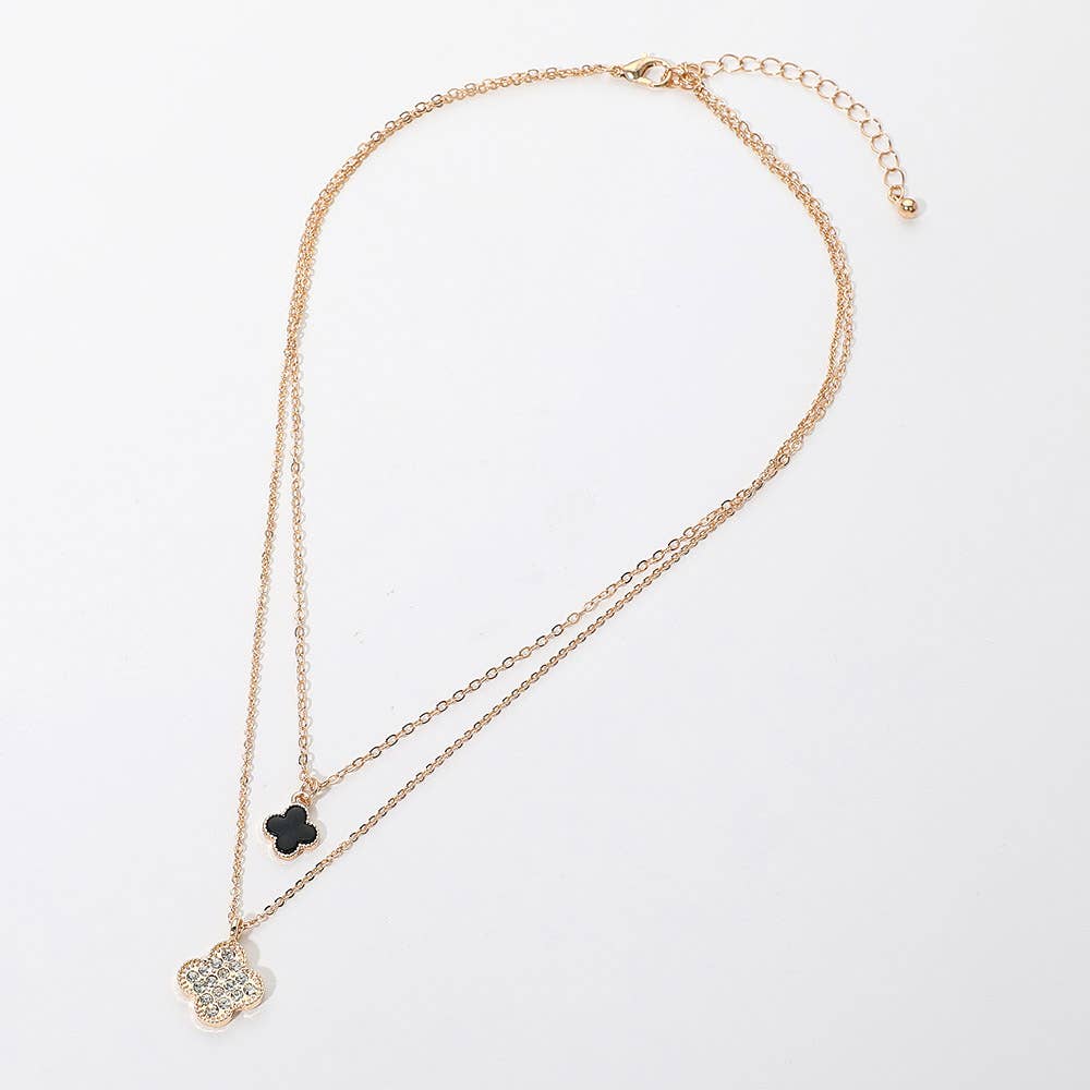 Gold Dipped Double Quatrefoil Pendant Layered Necklace: Gold,Red